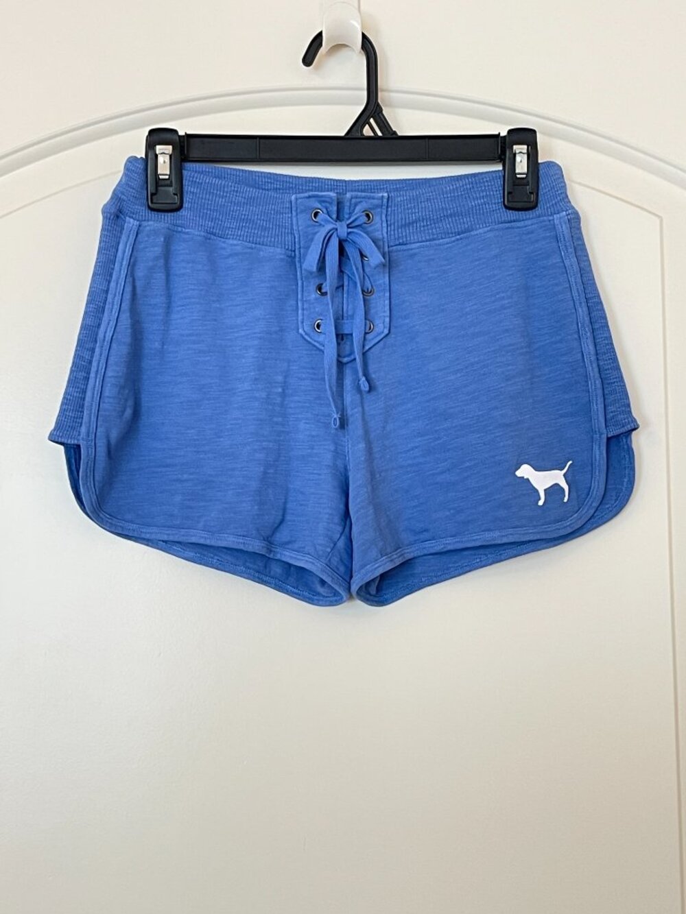 New Victoria's Secret PINK Shorts Knit Lace Up Front Blue White XS